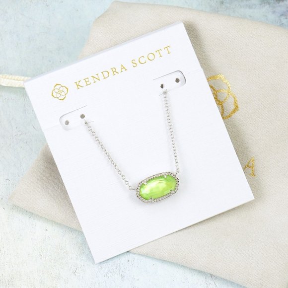 Kendra Scott Elisa Peridot Green Necklace Silver Tone Birthstone August - Picture 2 of 5